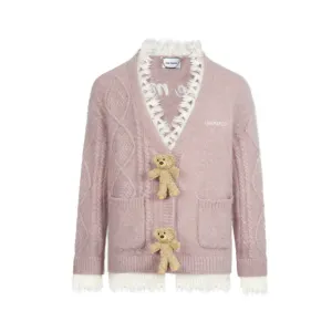 13DE MARZO Bear Button Unedged Cardigan