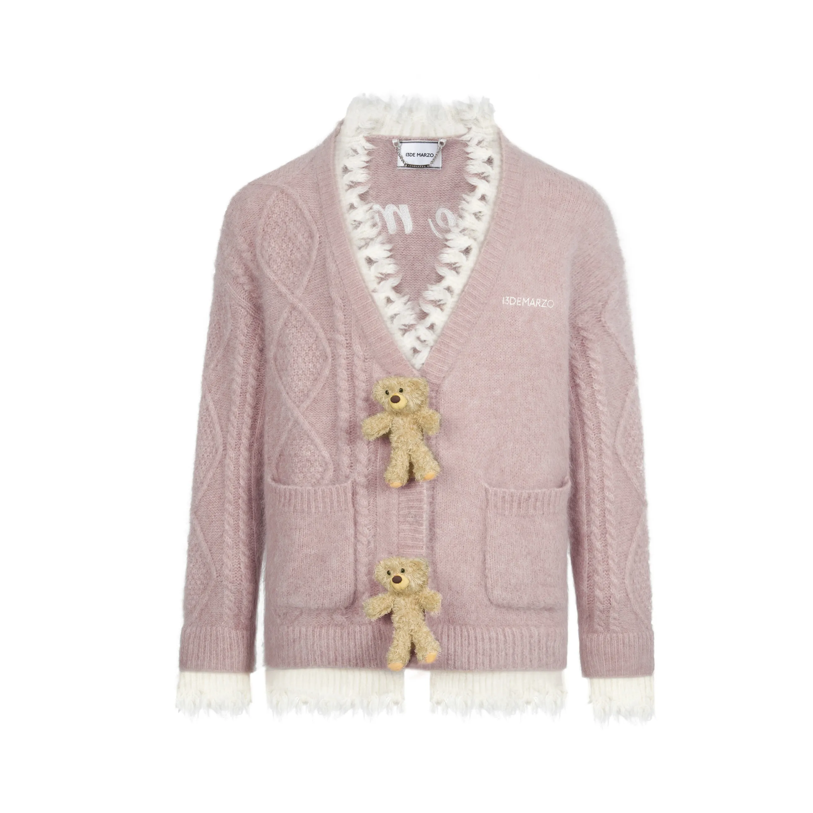 13DE MARZO Bear Button Unedged Cardigan
