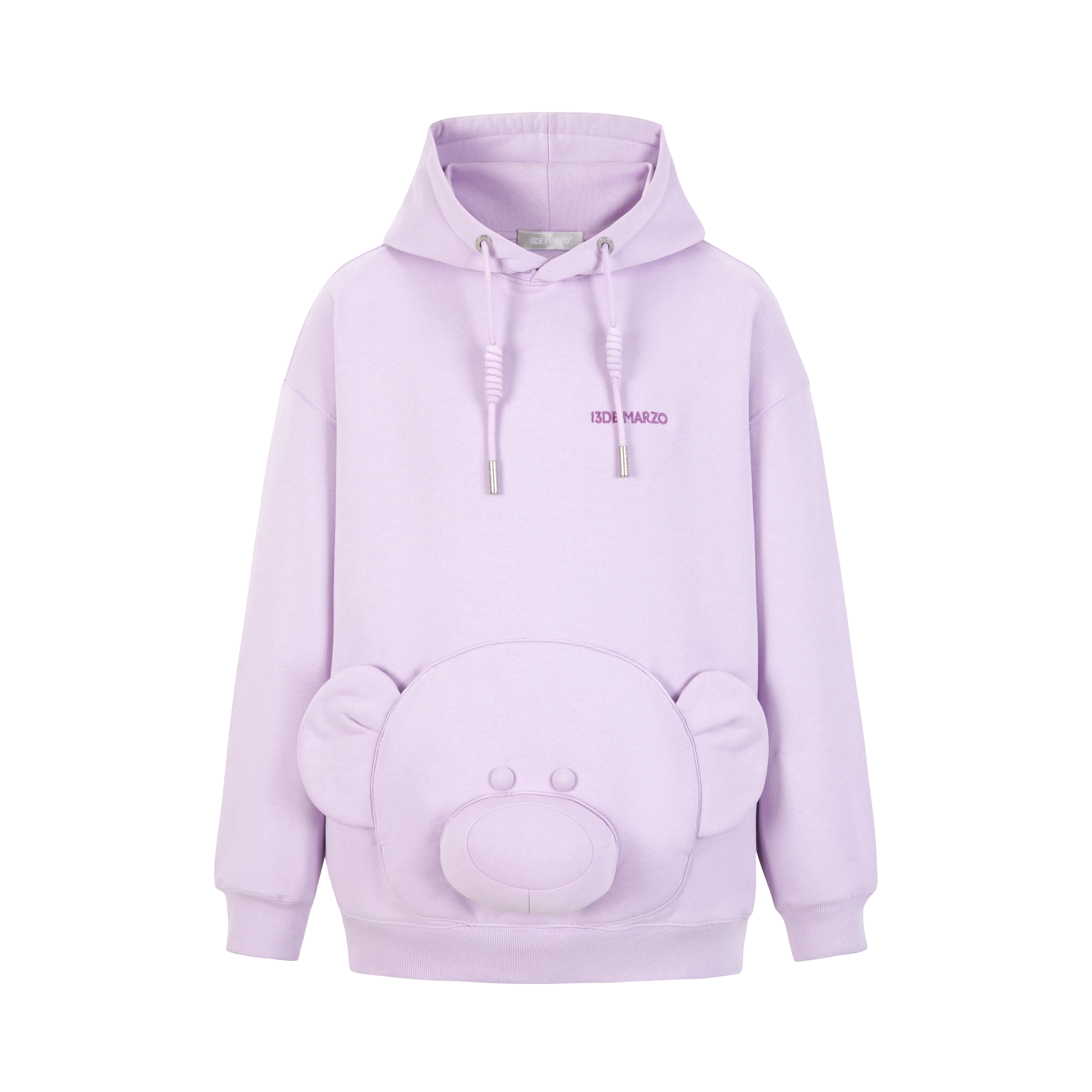 13DE MARZO Bear Embossment Pocket Hoodie