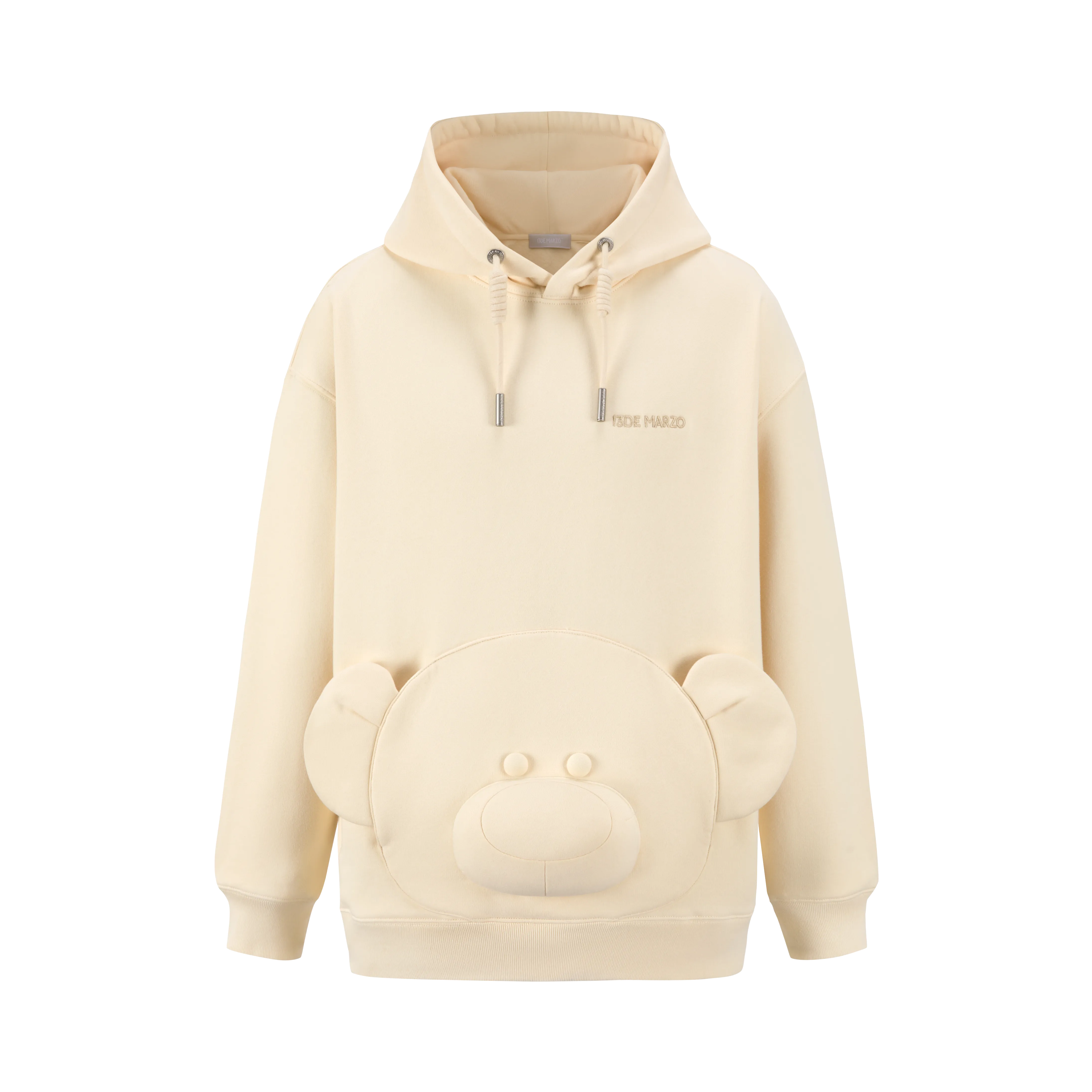 13DE MARZO Bear Embossment Pocket Hoodie
