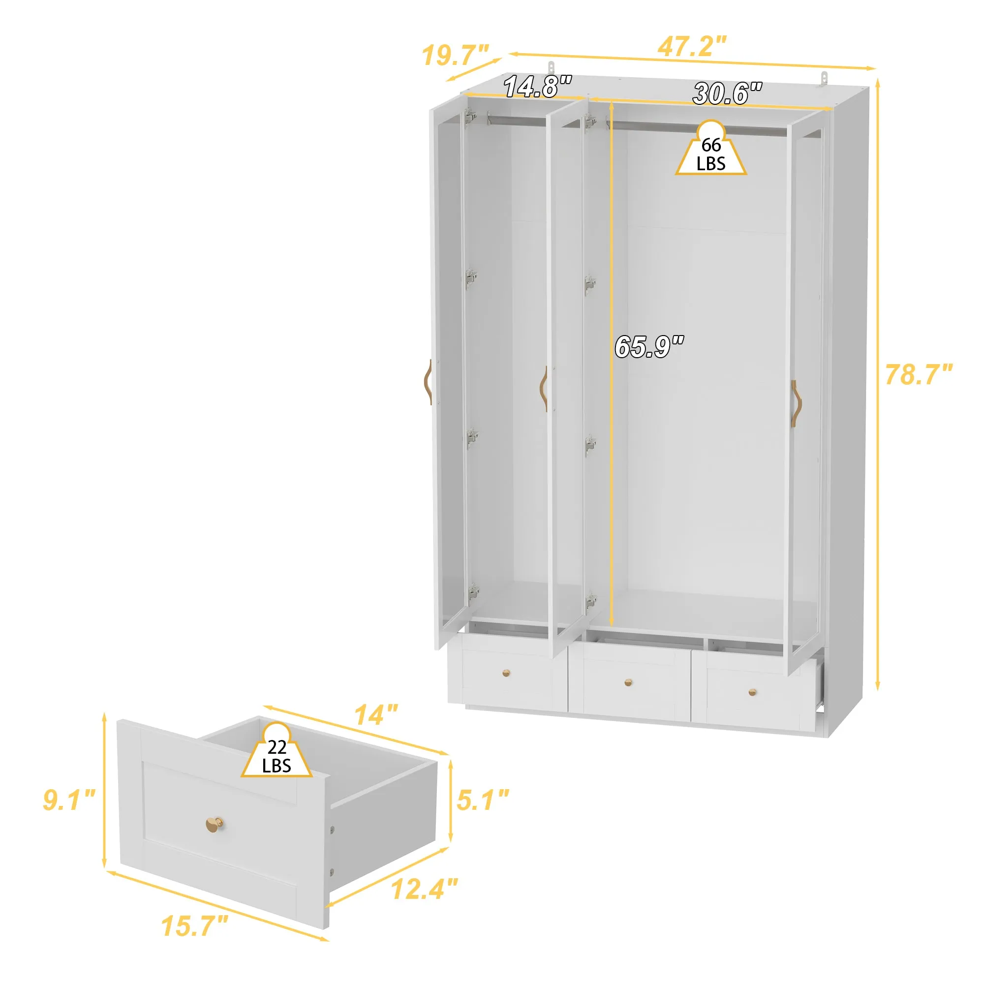 3-Door 3-Drawer Wardrobe With Elegant Design