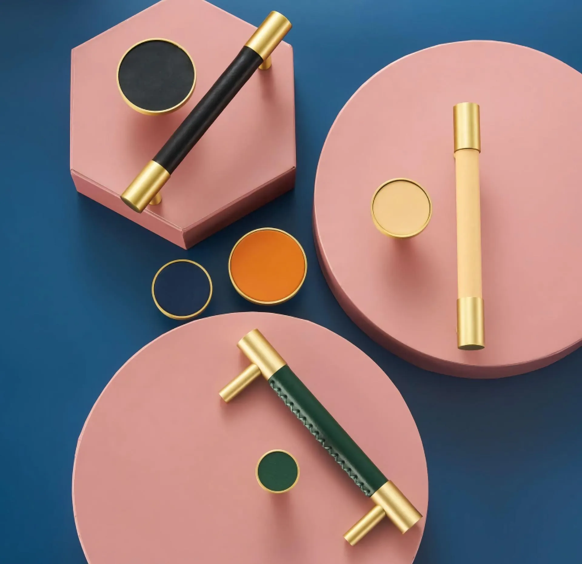 AMINTA / Solid Brass & Leather Furniture Knobs