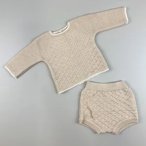 Baby Boys Two Piece Knitted Outfit - Beige