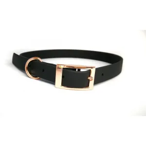 Black Biothane Dog Collar with Rose Gold Buckle