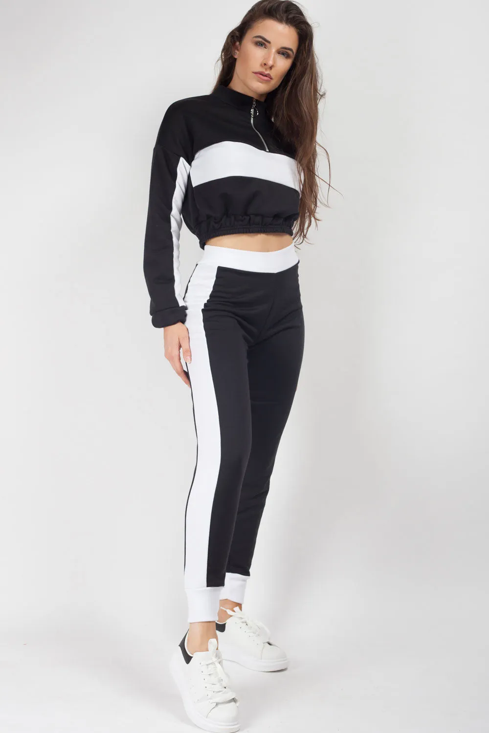Black Cropped Sweater And Joggers Lounge Wear Set