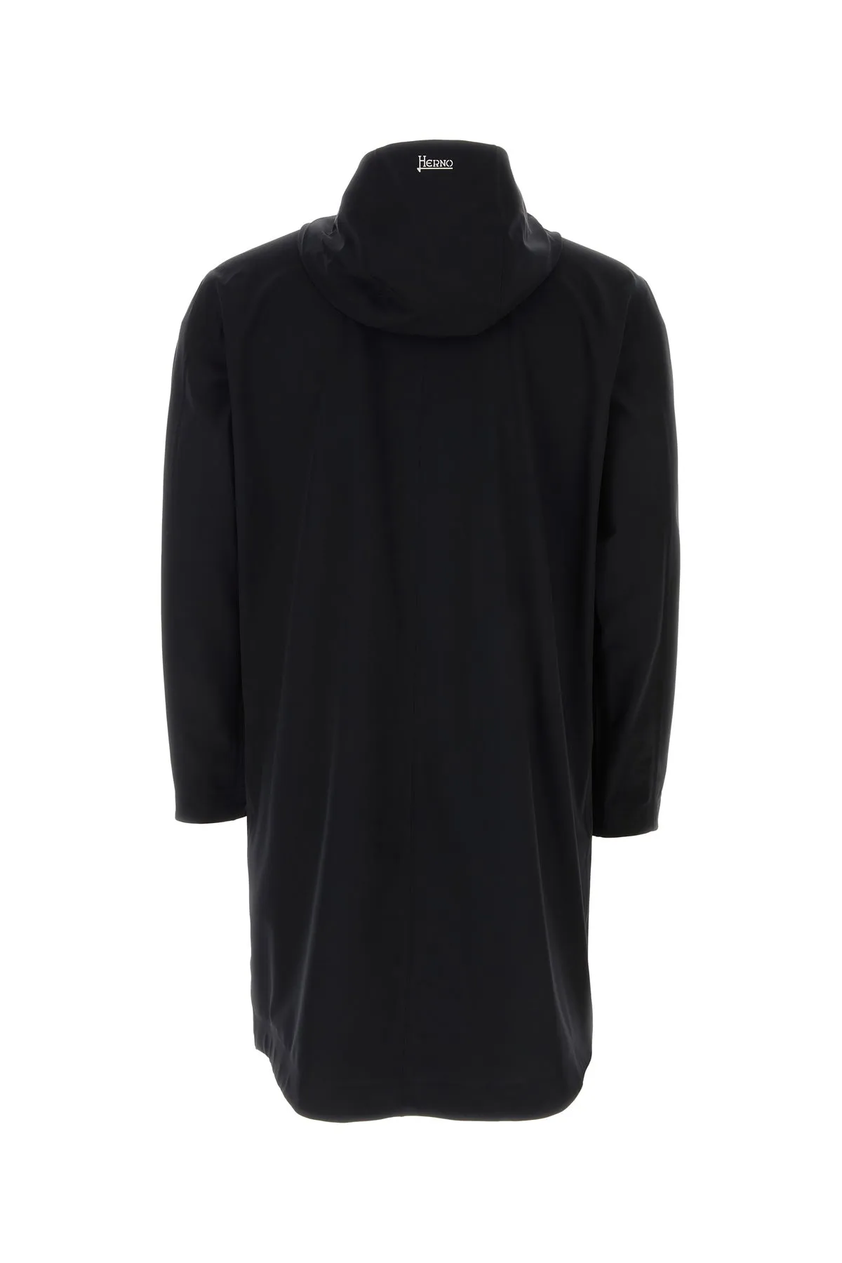 Black stretch nylon overcoat