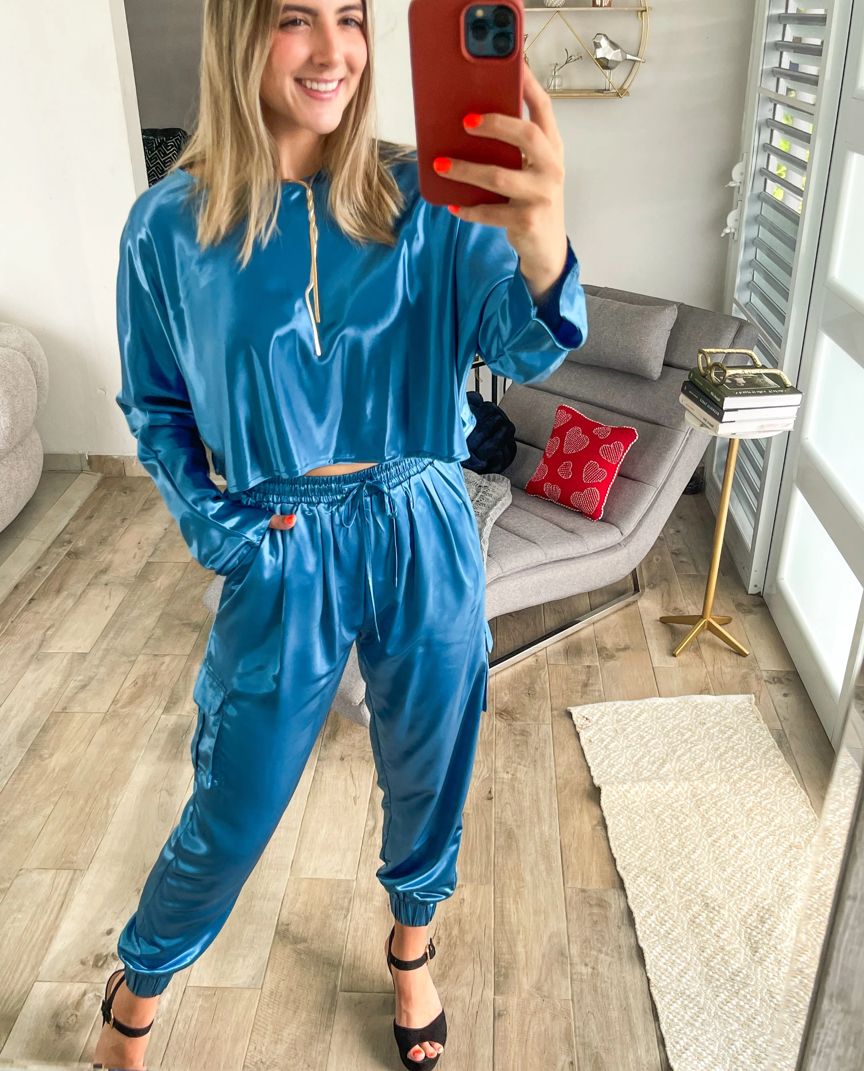BLUE METALLIC SATIN JOGGER