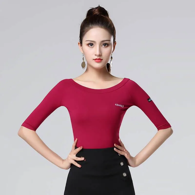 Boat Neck Short Sleeve Latin/Ballroom Top