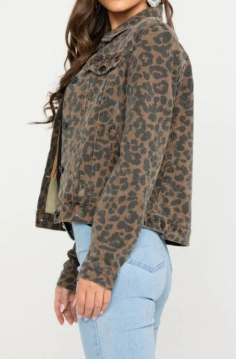 Brown Leopard Jean Jacket