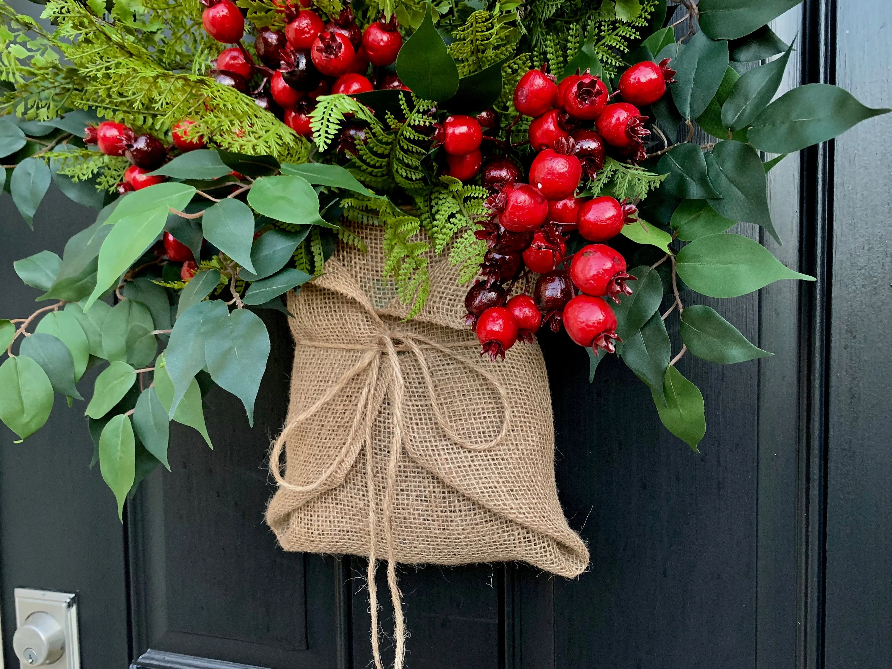 Burlap-Wrapped Winter Door Bouquet