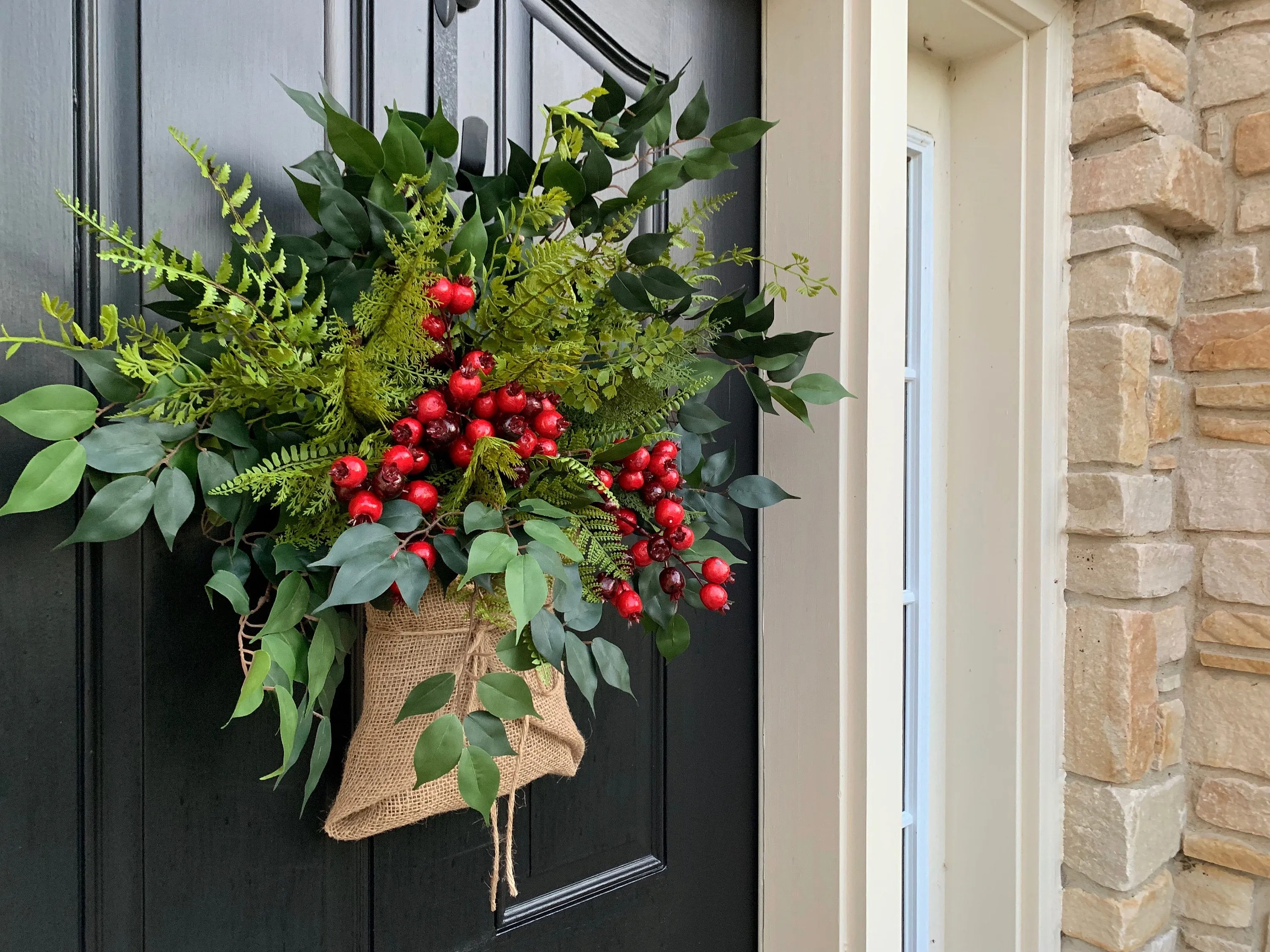 Burlap-Wrapped Winter Door Bouquet
