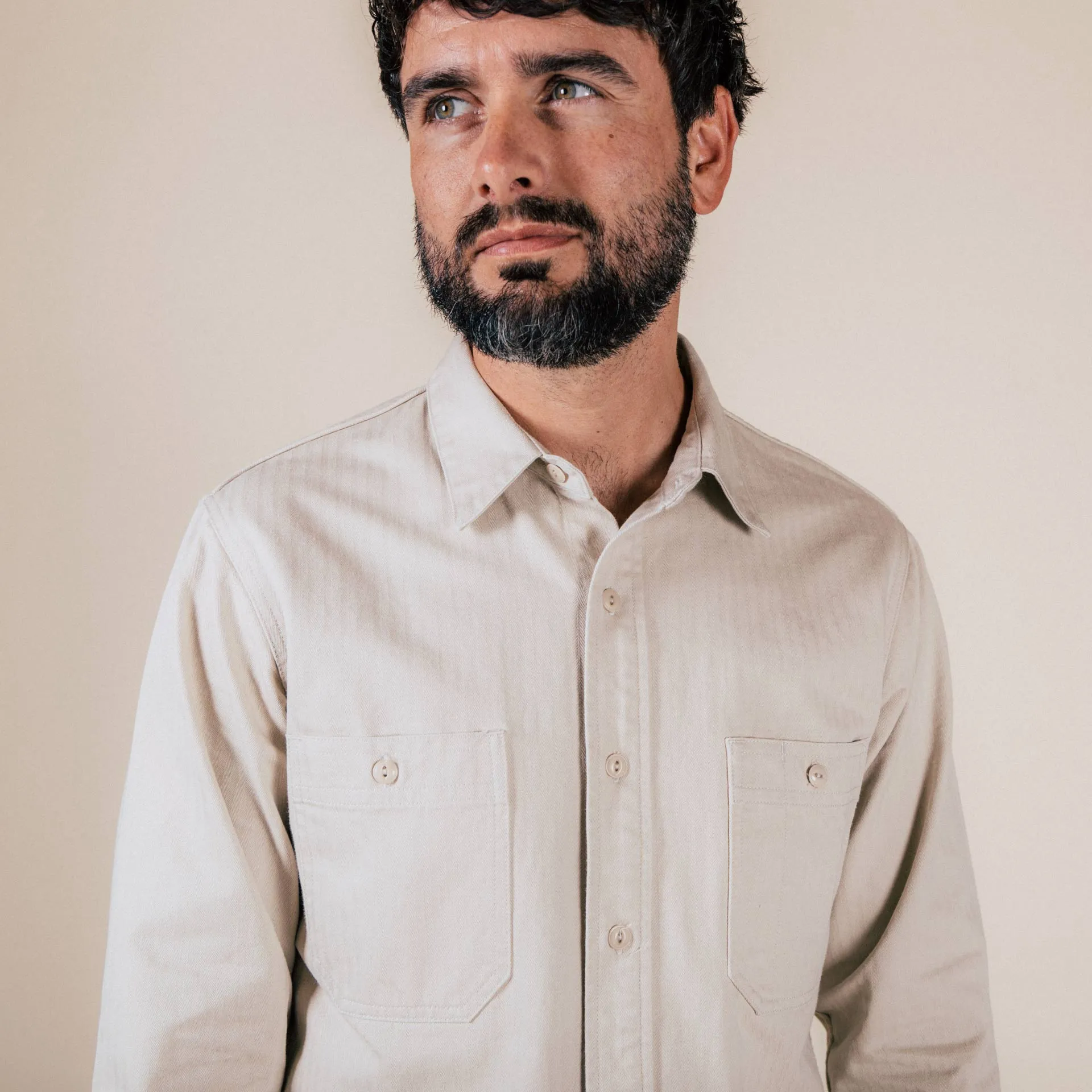 BWS-02 UTILITY SHIRT 8 oz. ivory herringbone