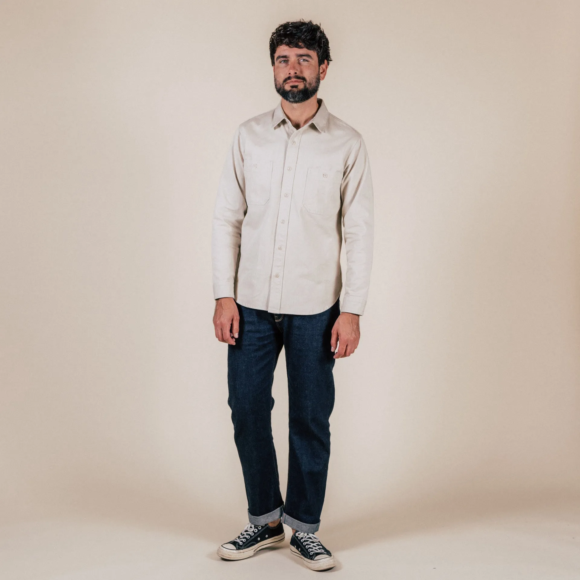 BWS-02 UTILITY SHIRT 8 oz. ivory herringbone