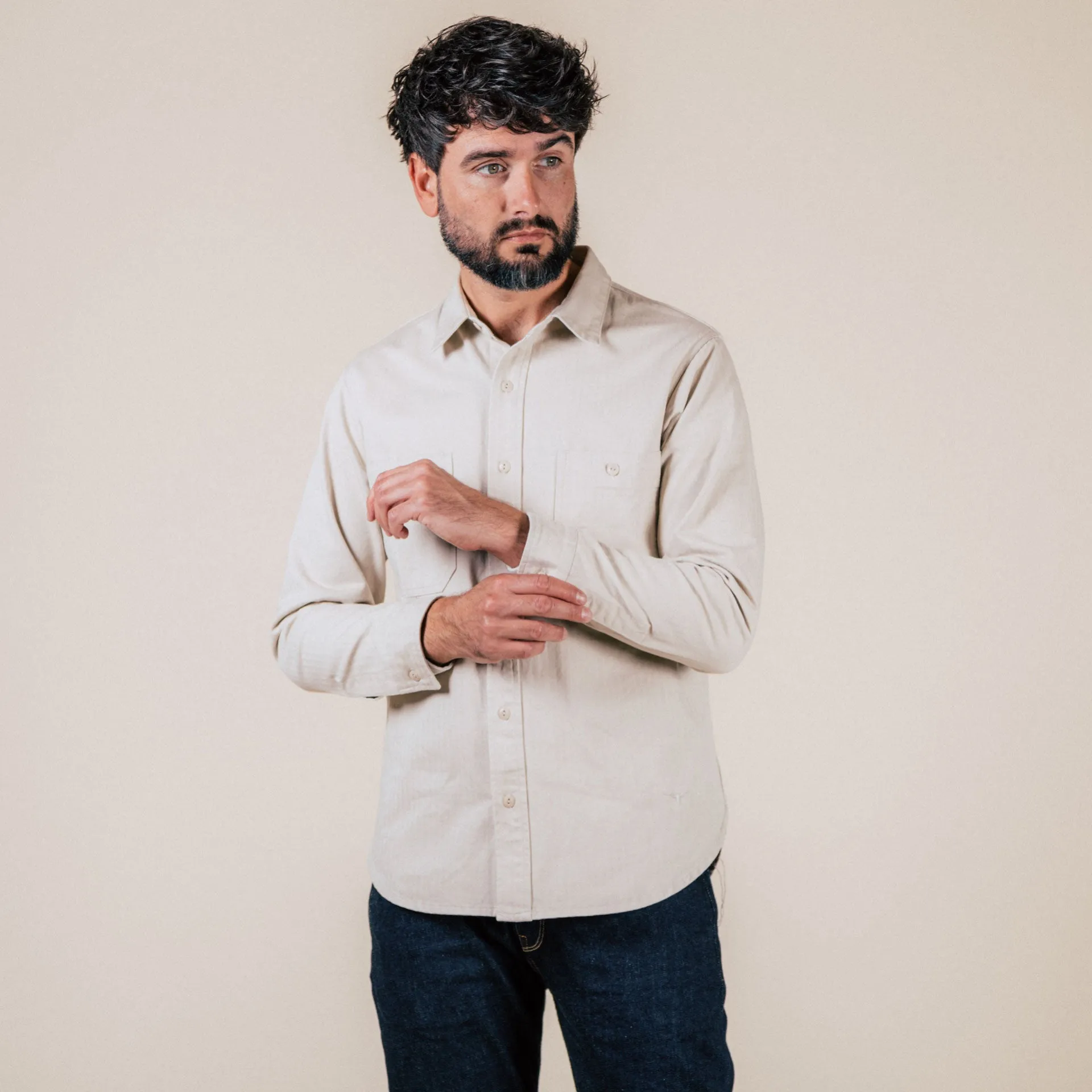BWS-02 UTILITY SHIRT 8 oz. ivory herringbone