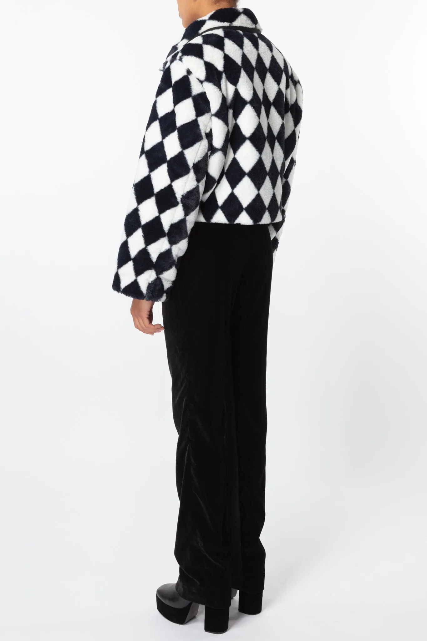Check Faux Fur Cropped Coat