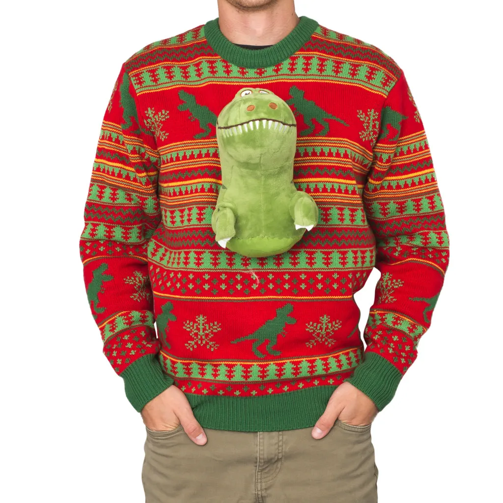 Christmas Sweater JulesRoche 3D T-Rex Dinosaur Design