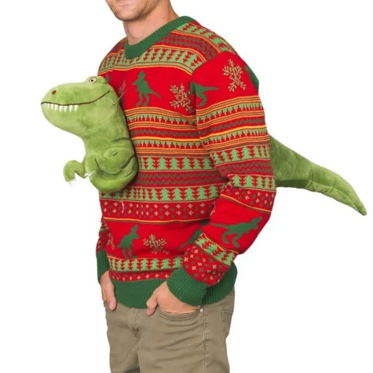 Christmas Sweater JulesRoche 3D T-Rex Dinosaur Design