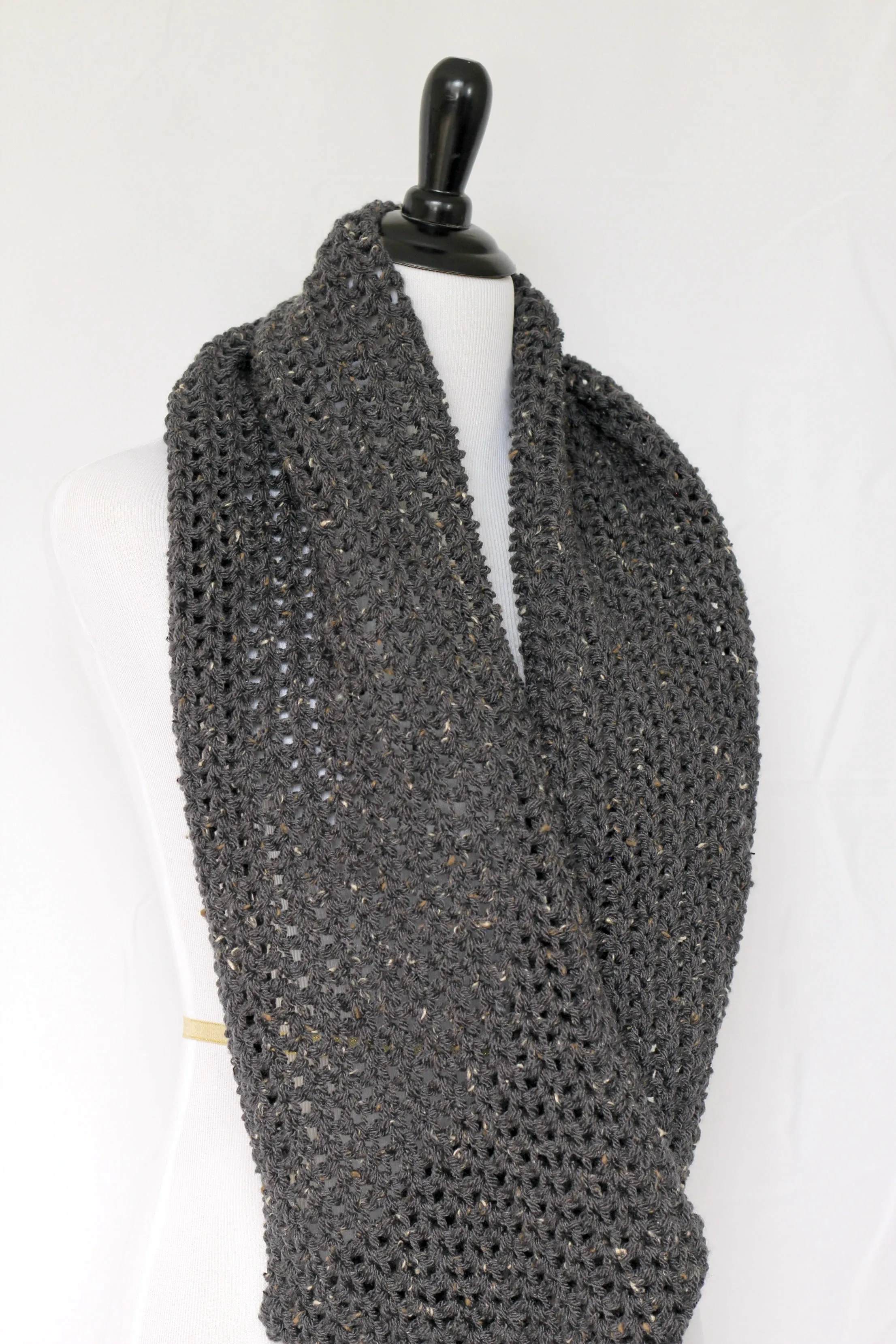 Crochet cowl in dark grey color, chunky infinity scarf