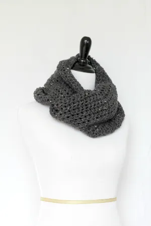 Crochet cowl in dark grey color, chunky infinity scarf