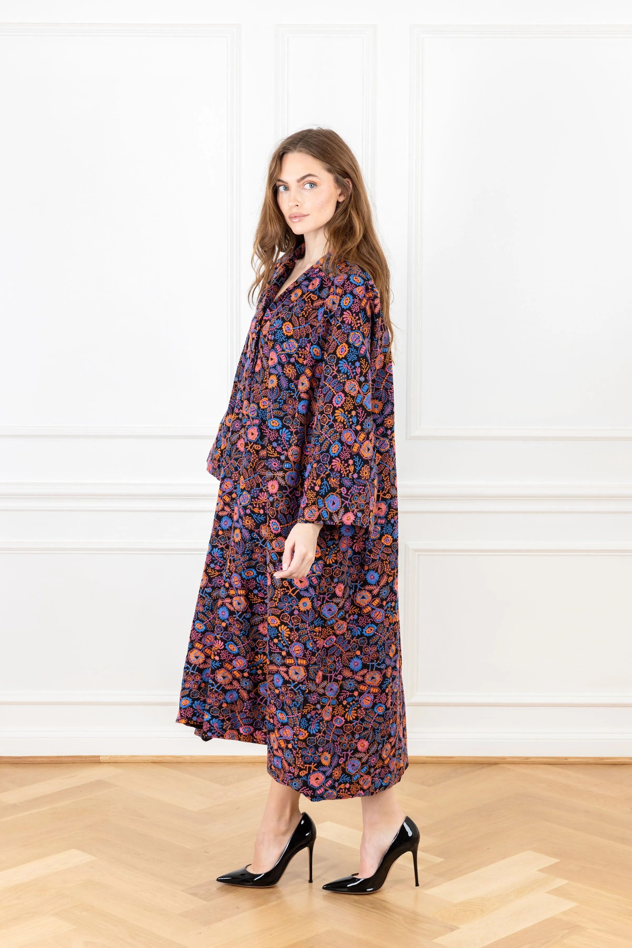 Dark Garden Stitch Maxi Dress Coat