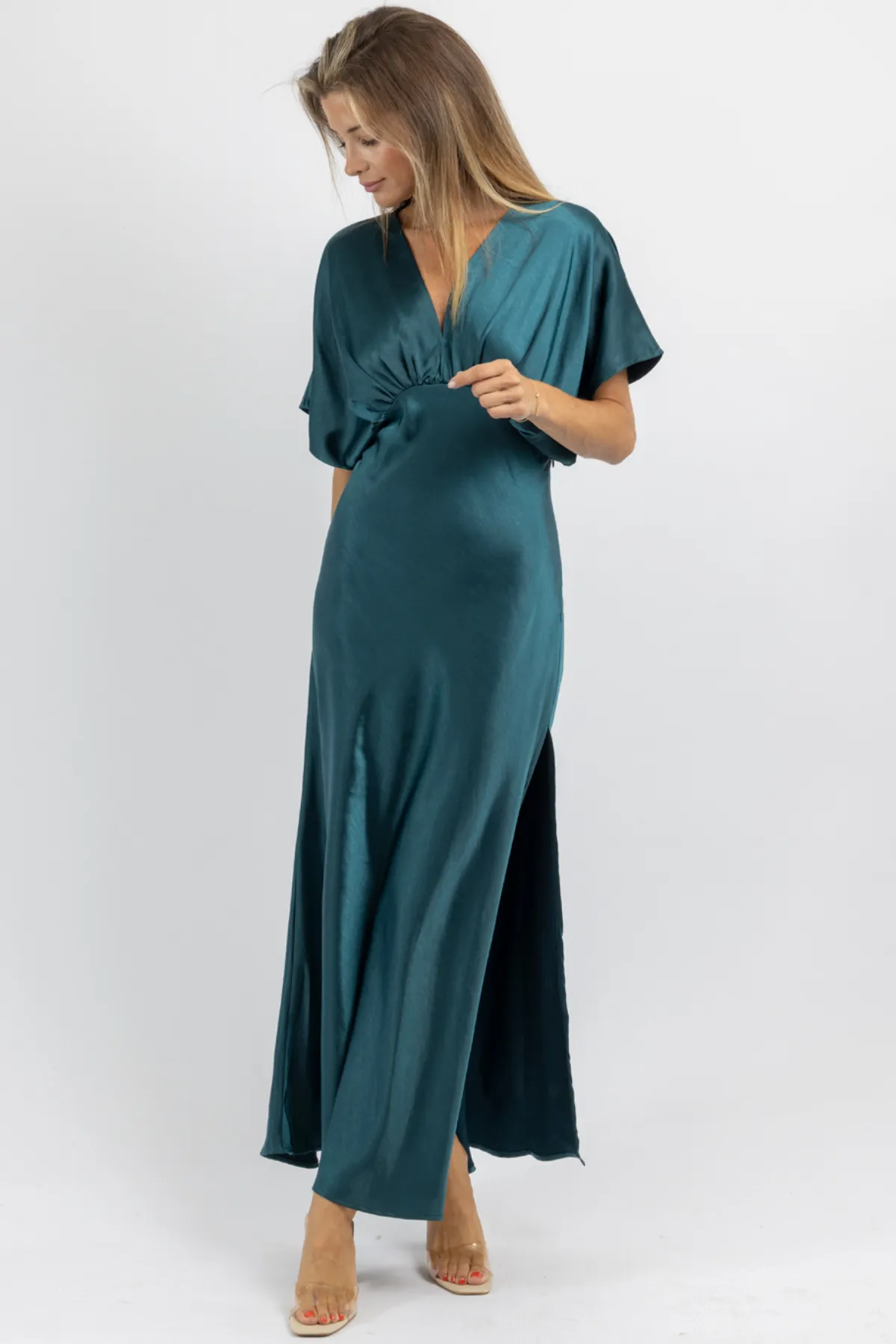 DEEP JASPER SILKY SLIP DRESS
