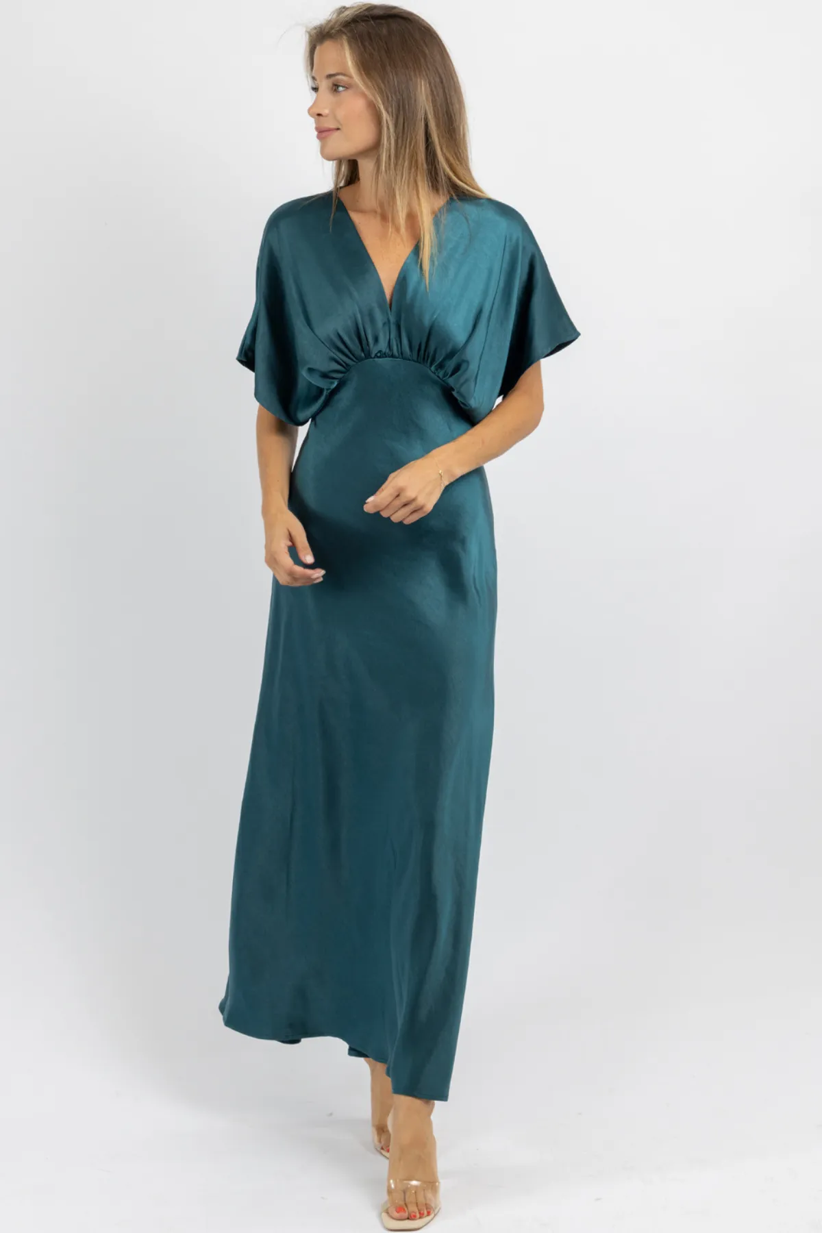 DEEP JASPER SILKY SLIP DRESS