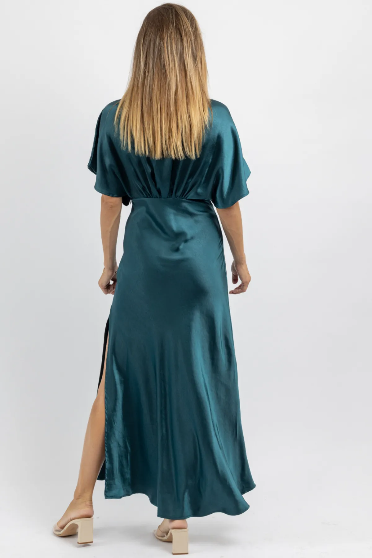 DEEP JASPER SILKY SLIP DRESS