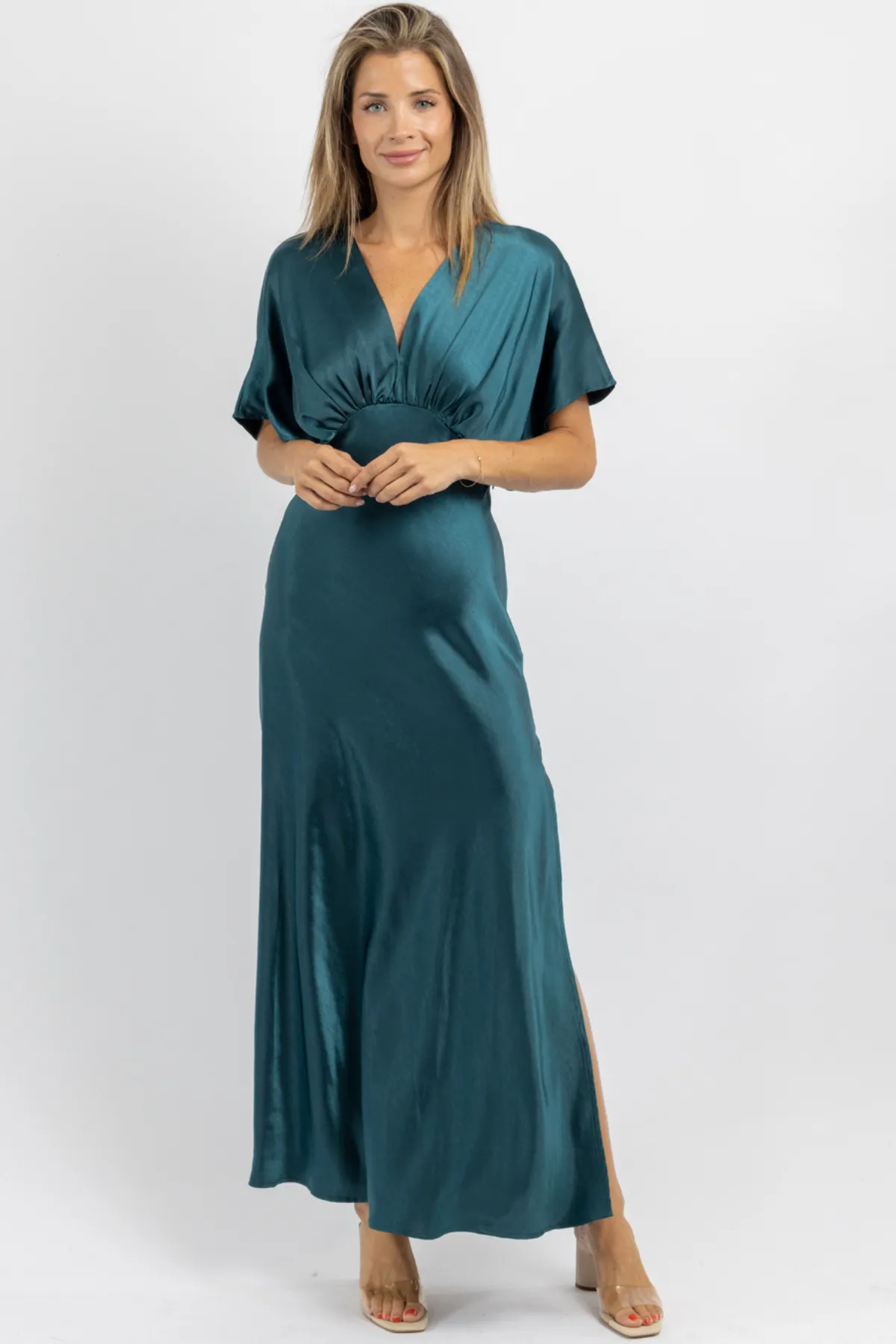 DEEP JASPER SILKY SLIP DRESS