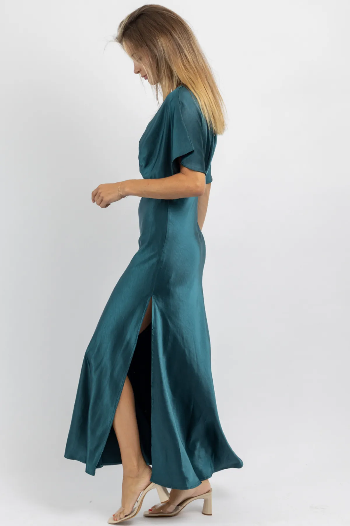 DEEP JASPER SILKY SLIP DRESS