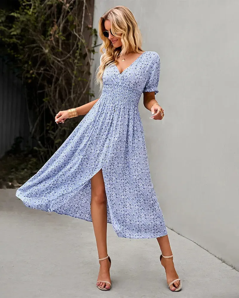 Deep V Floral Dress