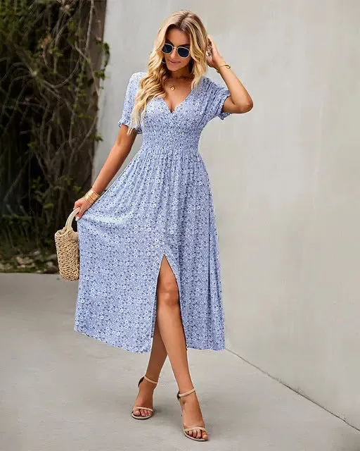 Deep V Floral Dress