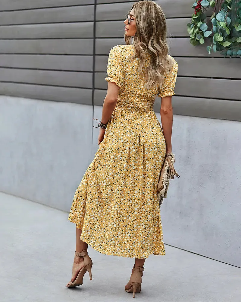 Deep V Floral Dress