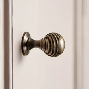 Distressed Antique Brass Reeded Beehive Cabinet Knob