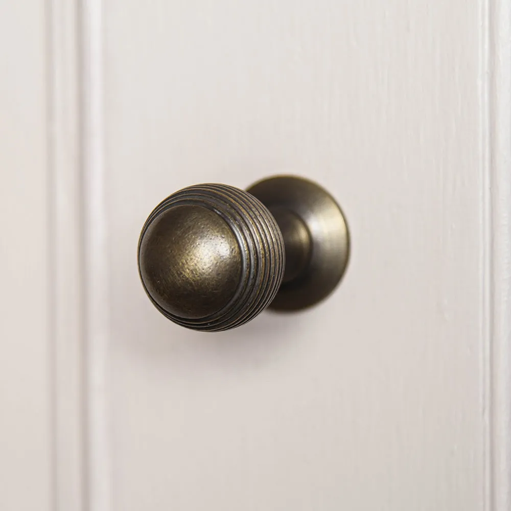 Distressed Antique Brass Reeded Beehive Cabinet Knob