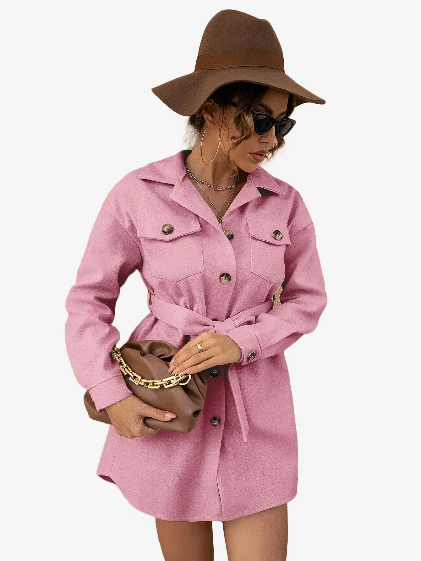 Drop Shoulder Flap Pocket Belted Overcoat