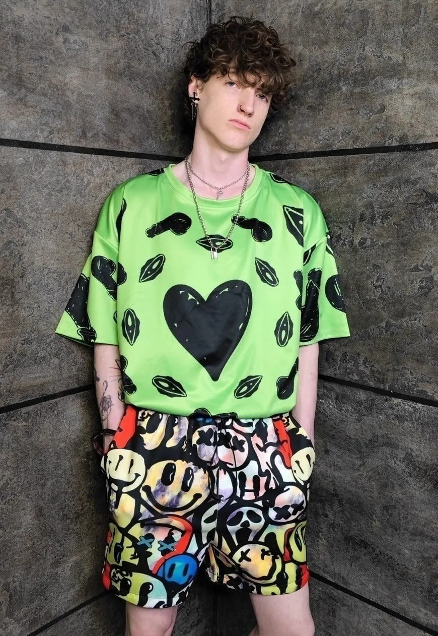Emoji joggers detachable handmade raver shorts smile pants
