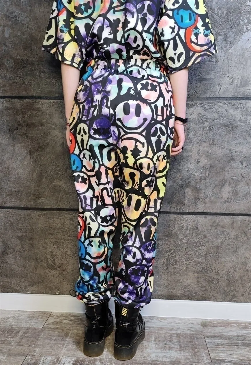 Emoji joggers detachable handmade raver shorts smile pants