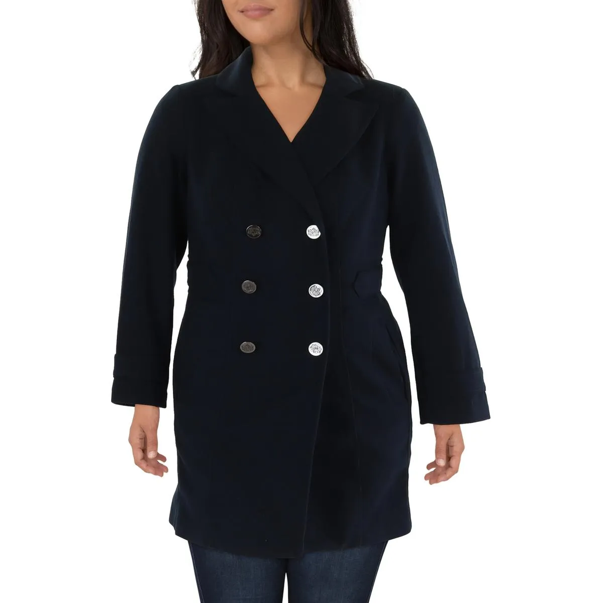 Evans Womens Plus Double-Breasted Military Overcoat