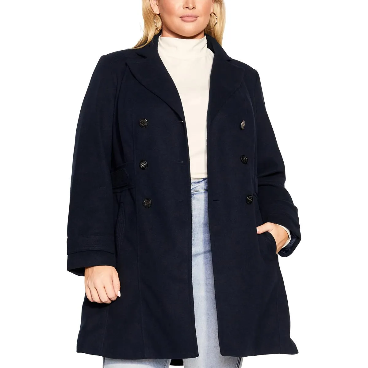 Evans Womens Plus Double-Breasted Military Overcoat