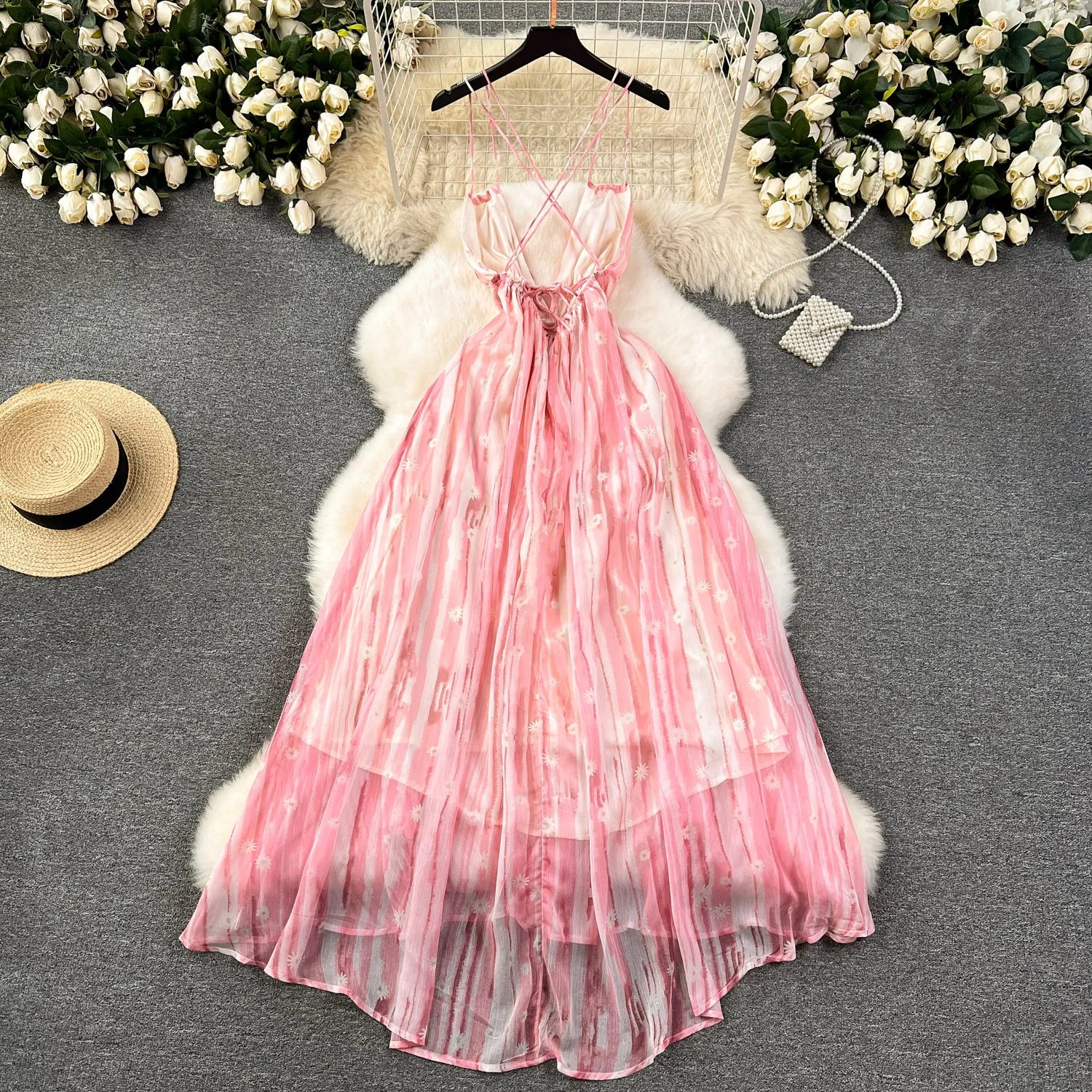 Fairy Backless Floral Pink Dress