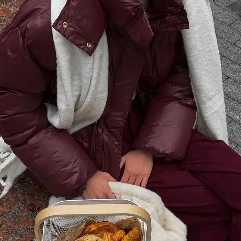 Fashion Brown Hooded Drawstring Thicken Cotton Jacket Women Elegant Long Sleeve Pocket Quilted Coat New Casual Commute Outerwear