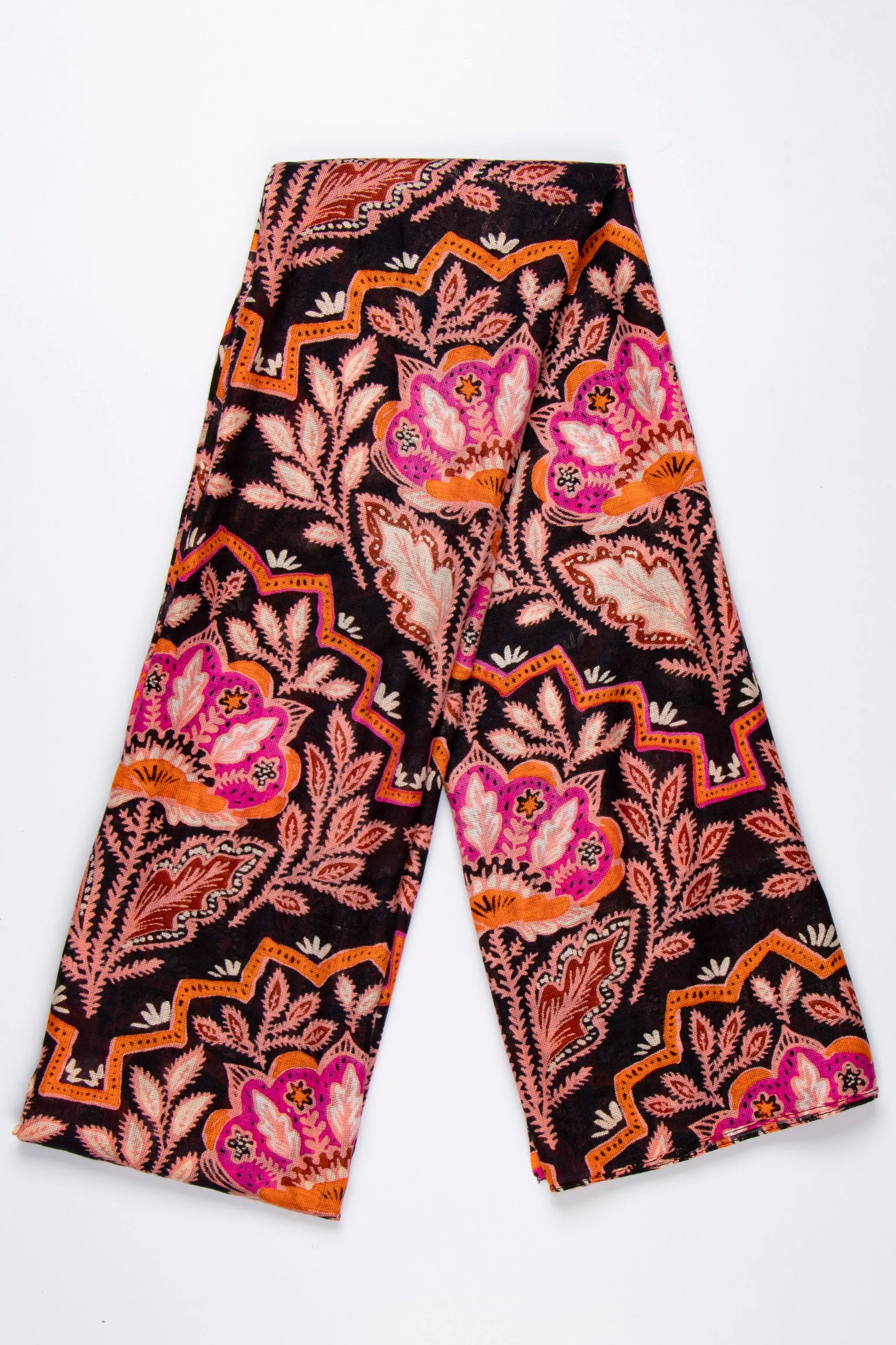 Fern Lightweight Scarf - Orange, Floral Mosaic