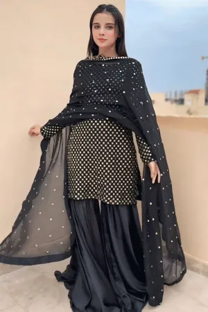 Gorgette All Black Sharara Suit For Girl
