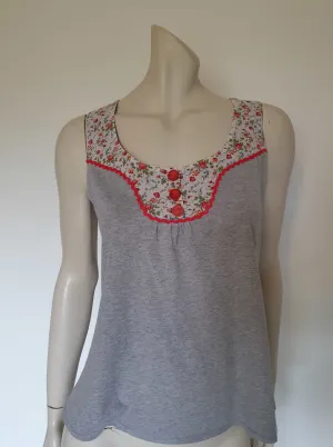 Grey Top With Floral Yoke by Mombasa - M