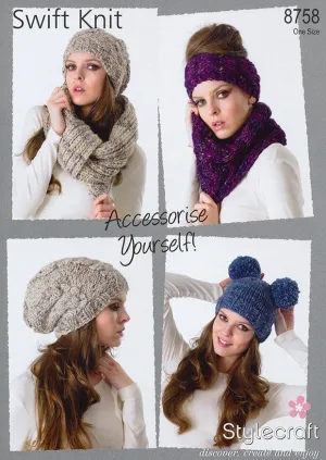 Hats, Headband, Neckwarmer and Snood in Stylecraft Swift Knit (8758)