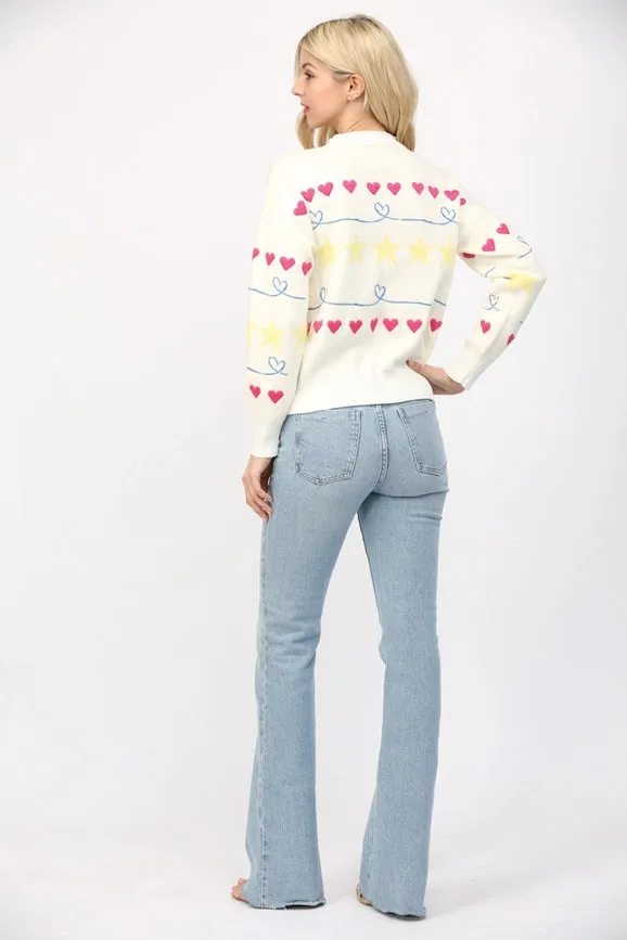 Heart Emb Crew Neck Sweater