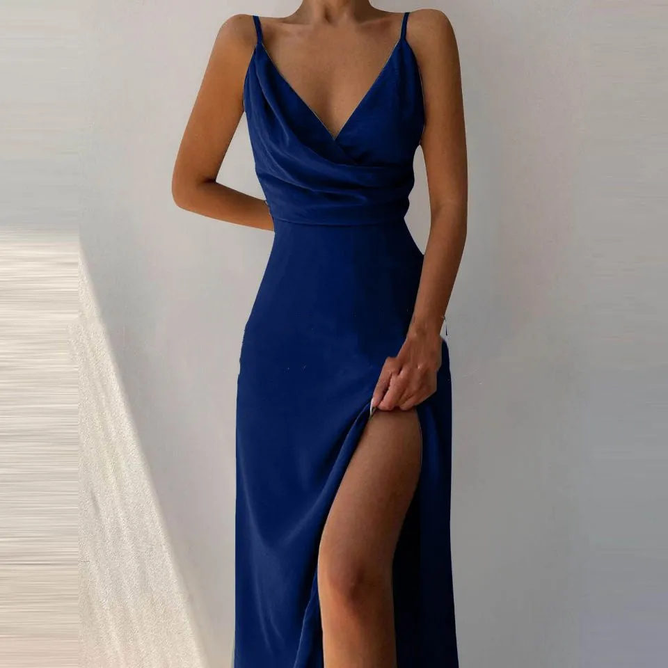 Heidi – V-Neck Slip Dress with Printed Slit