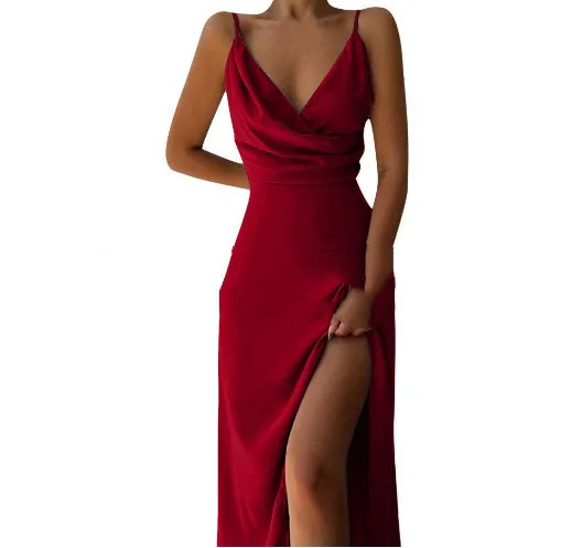 Heidi – V-Neck Slip Dress with Printed Slit