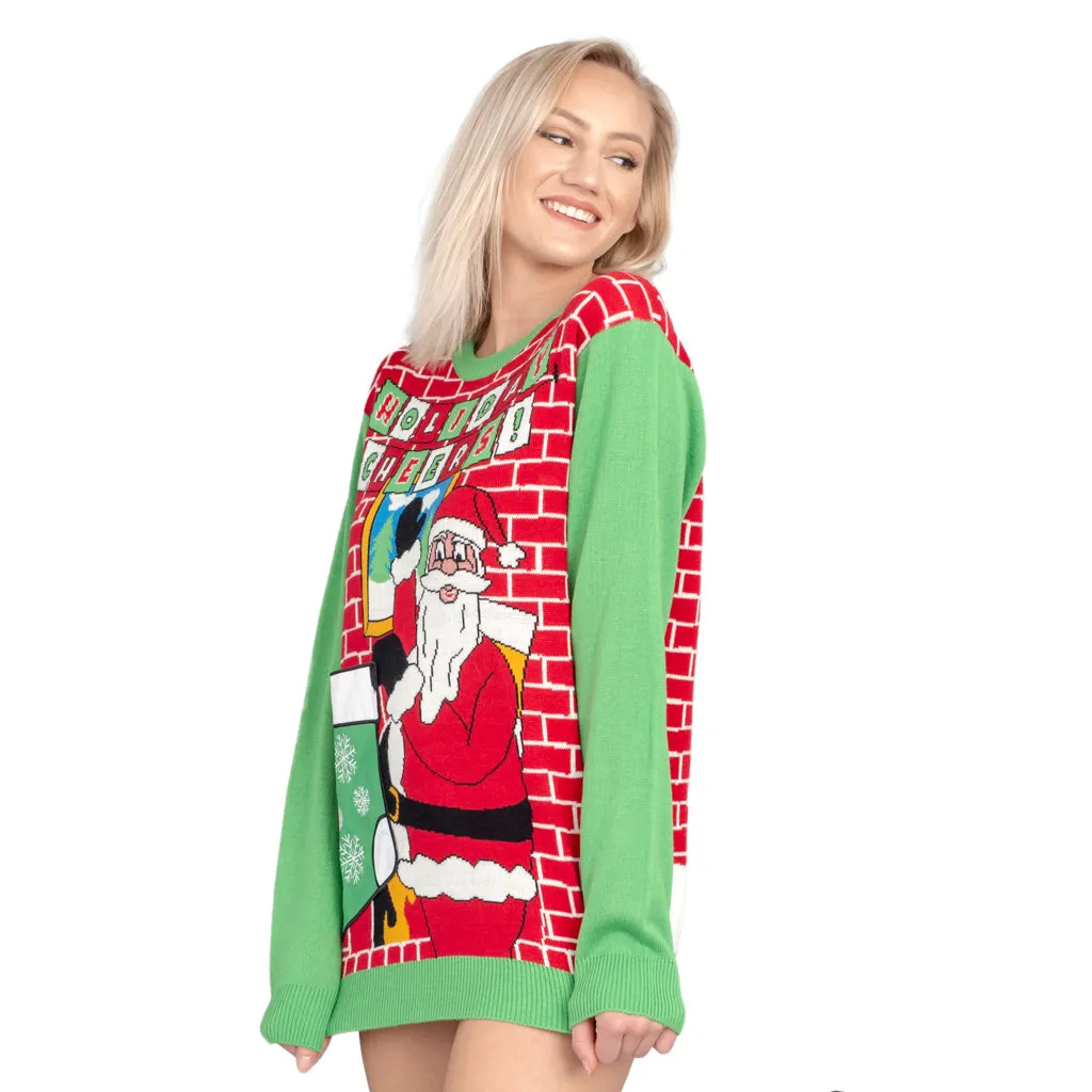 Holiday Cheers! Santa Beer Holder Stocking Ugly Christmas Sweater - JulesRoche