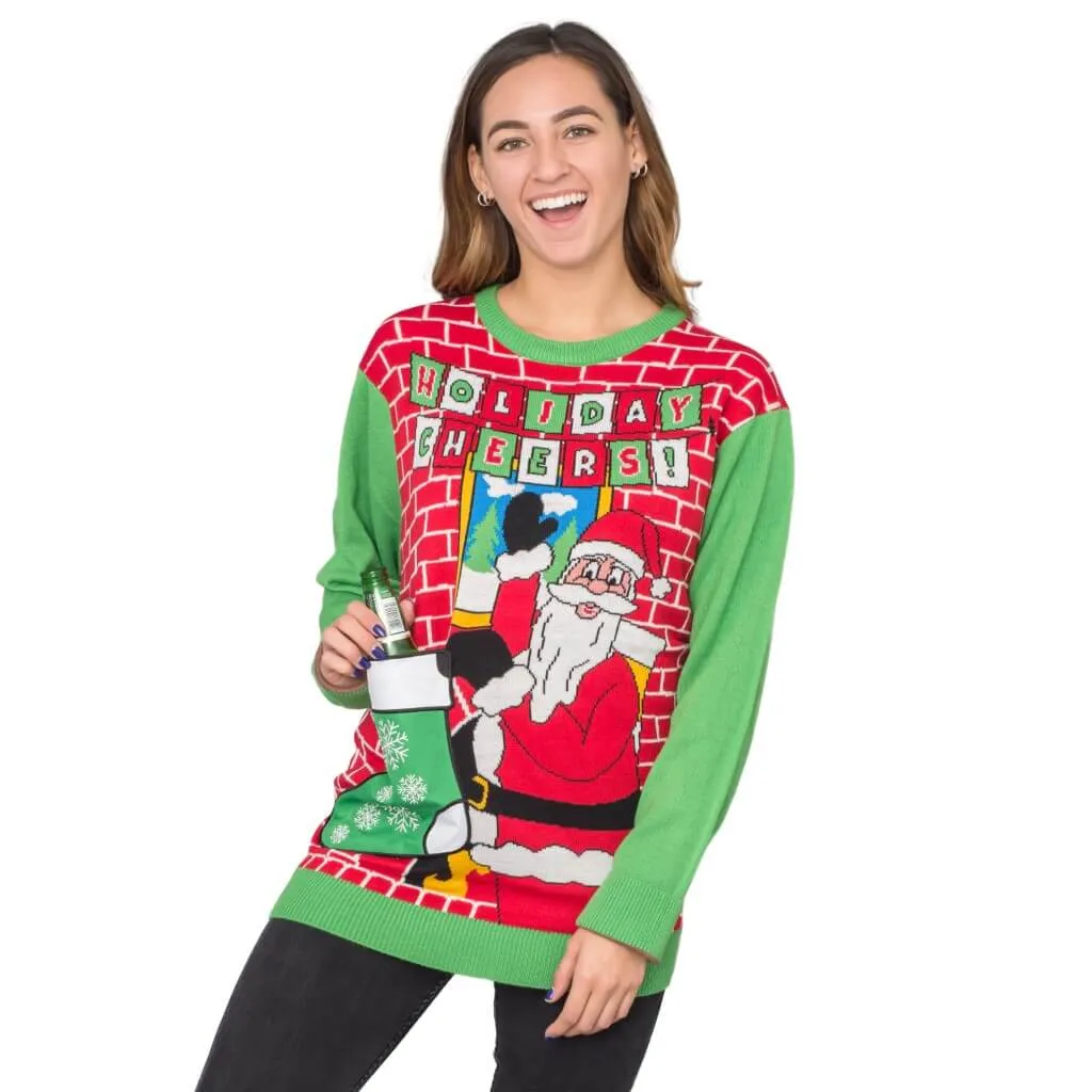 Holiday Cheers! Santa Beer Holder Stocking Ugly Christmas Sweater - JulesRoche